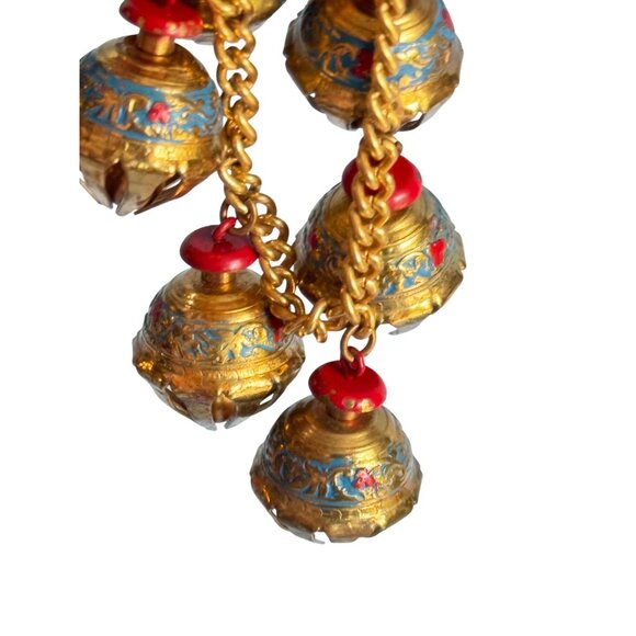 Vintage Indian Elephant Claw Charm Bracelet Gilt & Enamel Statement 6 1/2" - Picture 5 of 7